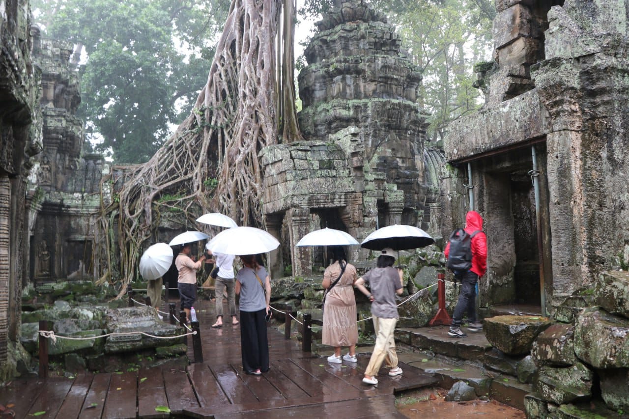 ភ្ញៀវទេសចរចូលទស្សនាប្រាសាទនានា អំឡុងពេលភ្ញៀងធ្លាក់