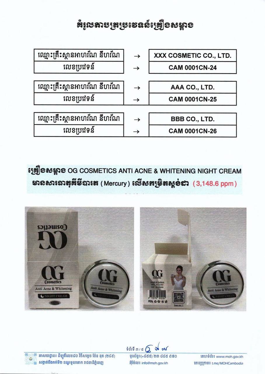 ផលិតផលនេះត្រូវបានក្រសួងរកឃើញថា ​មានផ្ទុកសារធាតុប៉ារត