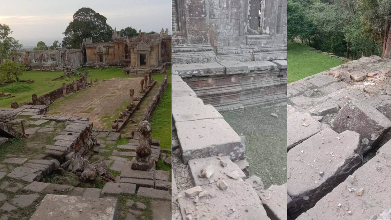 រូបភាព៖ ផ្នែកខ្លះនៃប្រាសាទព្រះវិហារដែលទទួលរងការបំផ្លាញដោយការវាយប្រហាពីភាគីថៃ៕