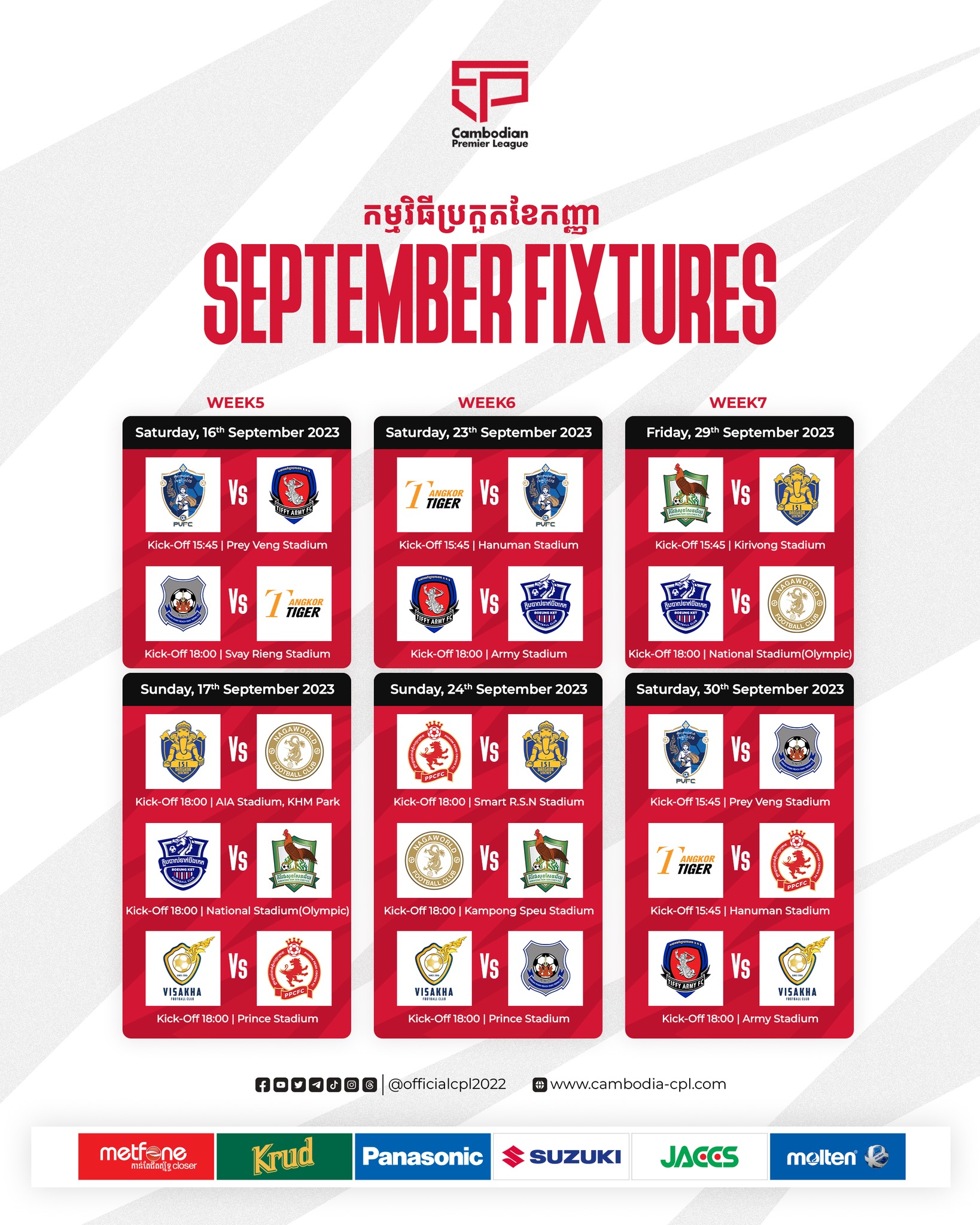 កាលវិភាគការប្រកួតសប្តាហ៍ទី ៥ នៃលីគកំពូលកម្ពុជា