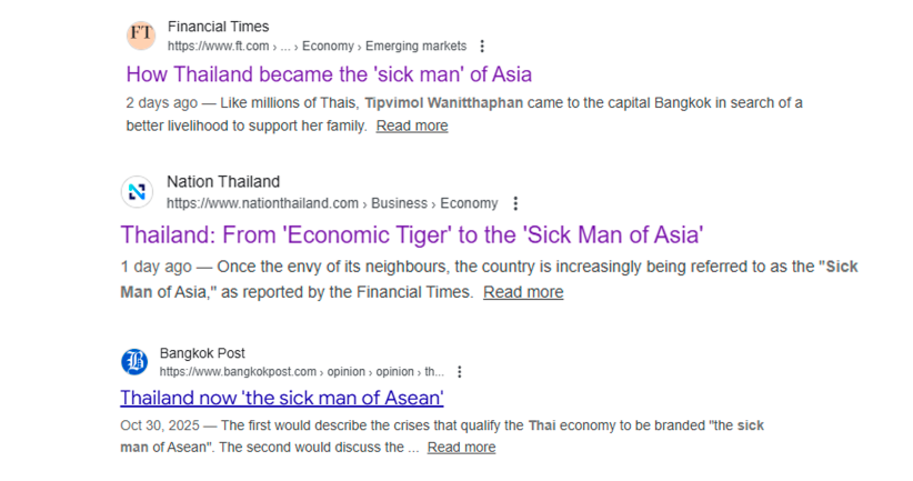 សារព័ត៌មានចុះផ្សាយអំពីការធ្លាក់ចុះសេដ្ឋកិច្ចថៃ