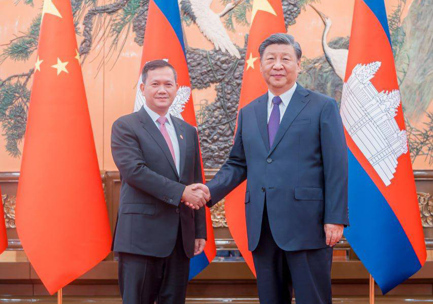 សម្ដេចធិបតី ហ៊ុន ម៉ាណែត នាយករដ្ឋមន្រ្តីនៃកម្ពុជា និង លោក ស៊ី ជីនពីង ប្រធានាធិបតីចិន