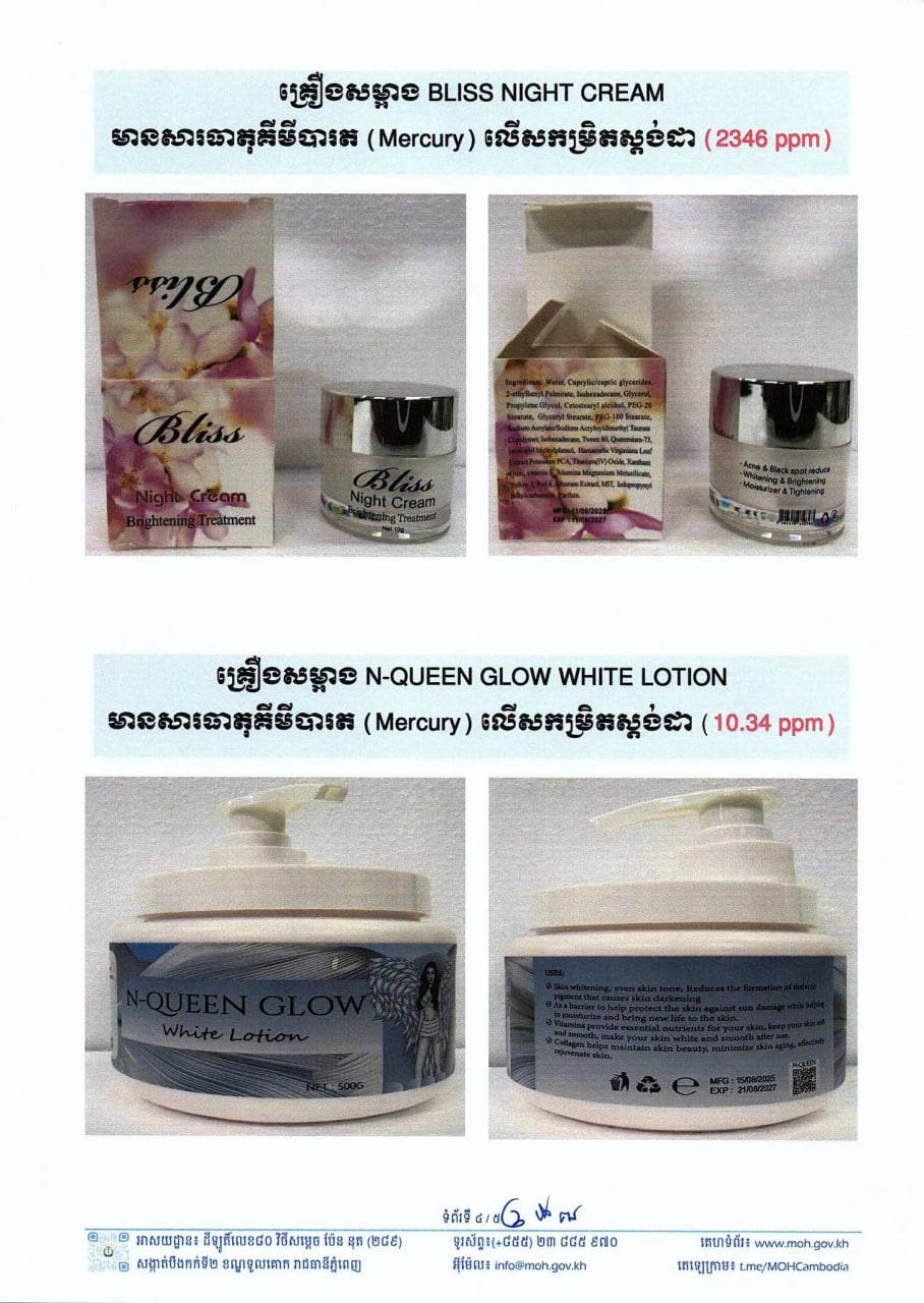 ផលិតផលទាំងនេះត្រូវបានក្រសួងរកឃើញថា ​មានផ្ទុកសារធាតុប៉ារត